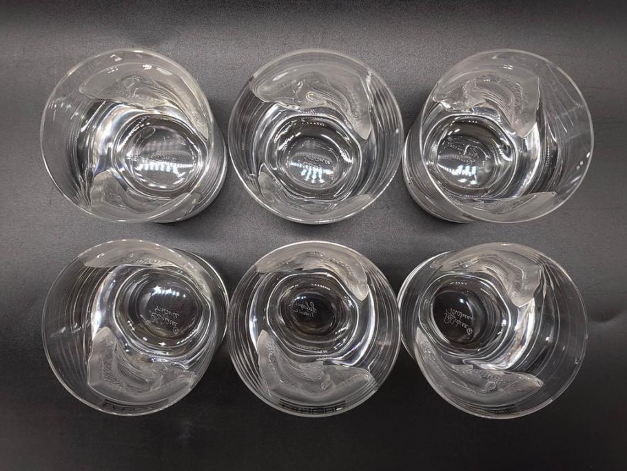 フランス　LALIQUE(ラリック)　ユロット　和気あいあいとした気分を盛り上げるSAKEタンブラー6客セット(フクロウ、梟、サテンクリスタル、グラス、硝子、ガラス)(R-081356)