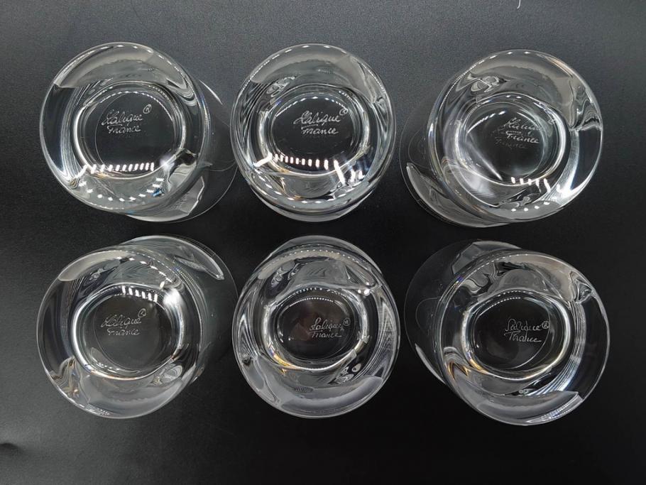 フランス　LALIQUE(ラリック)　ユロット　和気あいあいとした気分を盛り上げるSAKEタンブラー6客セット(フクロウ、梟、サテンクリスタル、グラス、硝子、ガラス)(R-081356)