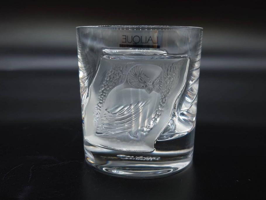 フランス　LALIQUE(ラリック)　ユロット　和気あいあいとした気分を盛り上げるSAKEタンブラー6客セット(フクロウ、梟、サテンクリスタル、グラス、硝子、ガラス)(R-081356)