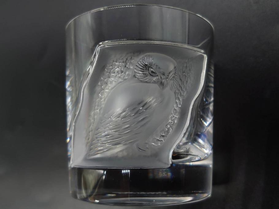 フランス　LALIQUE(ラリック)　ユロット　和気あいあいとした気分を盛り上げるSAKEタンブラー6客セット(フクロウ、梟、サテンクリスタル、グラス、硝子、ガラス)(R-081356)