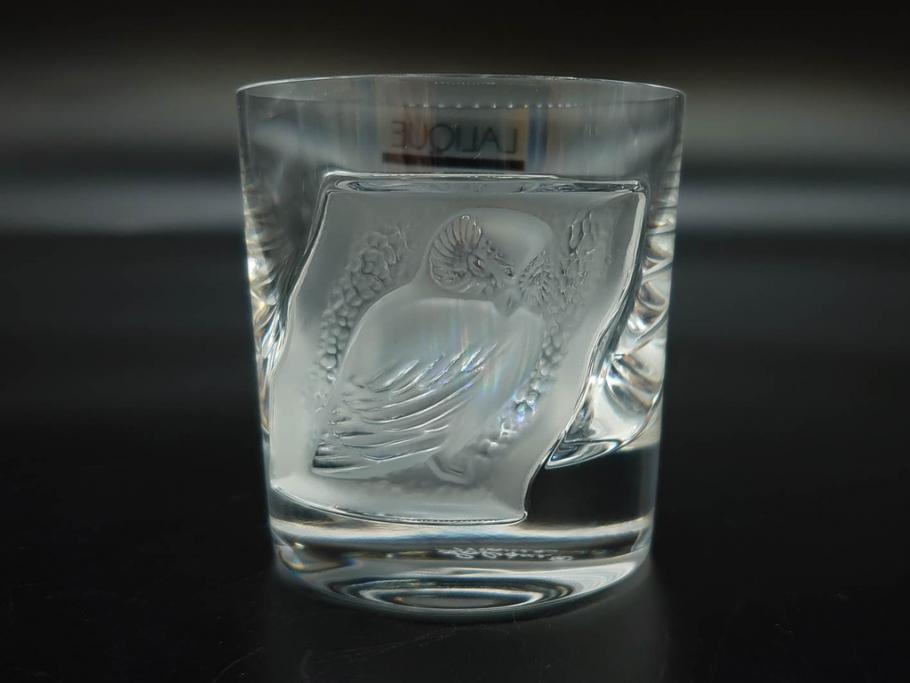 フランス　LALIQUE(ラリック)　ユロット　和気あいあいとした気分を盛り上げるSAKEタンブラー6客セット(フクロウ、梟、サテンクリスタル、グラス、硝子、ガラス)(R-081356)