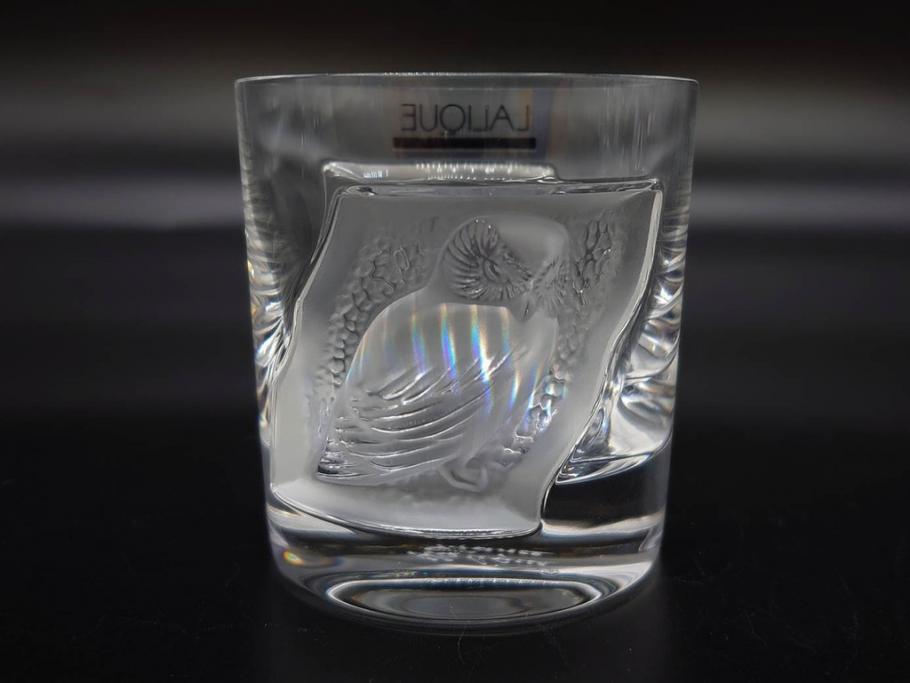 フランス　LALIQUE(ラリック)　ユロット　和気あいあいとした気分を盛り上げるSAKEタンブラー6客セット(フクロウ、梟、サテンクリスタル、グラス、硝子、ガラス)(R-081356)