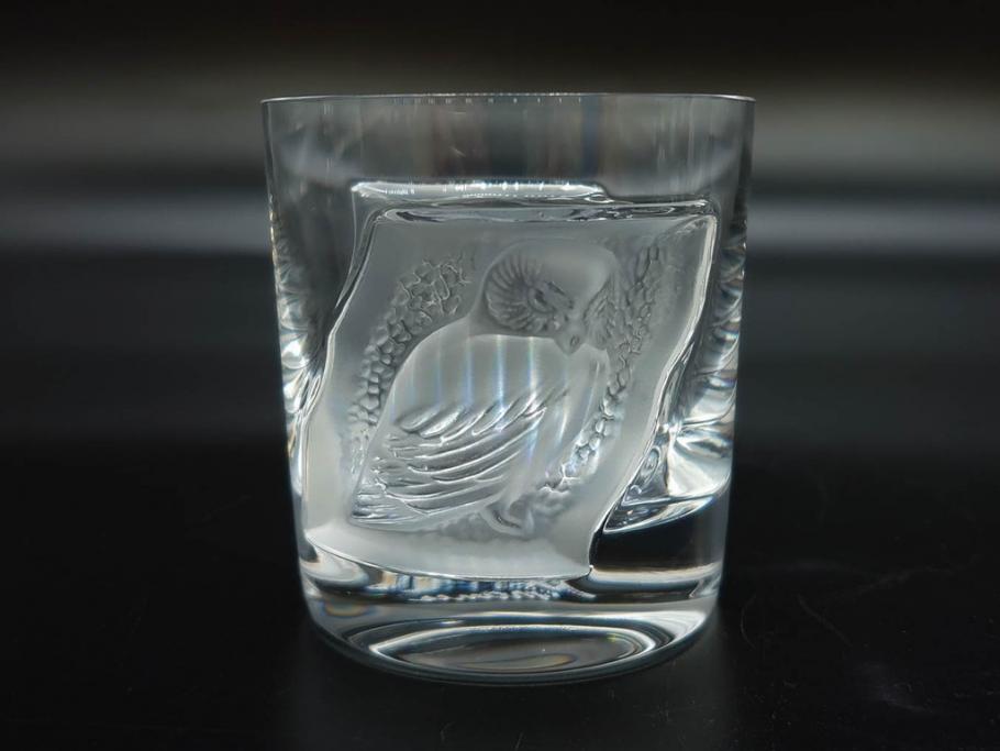 フランス　LALIQUE(ラリック)　ユロット　和気あいあいとした気分を盛り上げるSAKEタンブラー6客セット(フクロウ、梟、サテンクリスタル、グラス、硝子、ガラス)(R-081356)