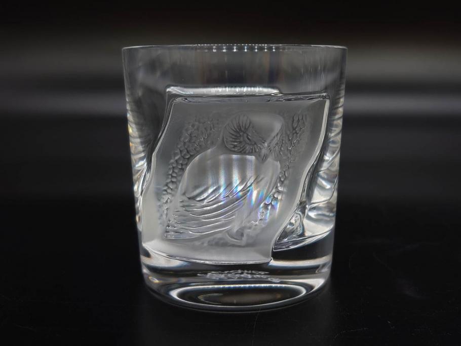 フランス　LALIQUE(ラリック)　ユロット　和気あいあいとした気分を盛り上げるSAKEタンブラー6客セット(フクロウ、梟、サテンクリスタル、グラス、硝子、ガラス)(R-081356)