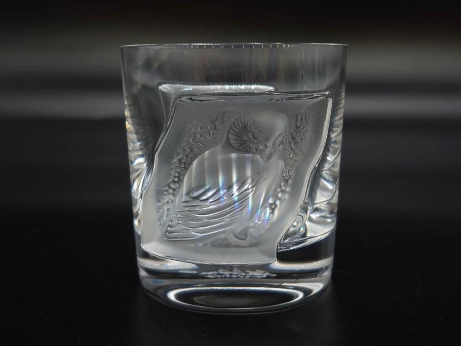 フランス　LALIQUE(ラリック)　ユロット　和気あいあいとした気分を盛り上げるSAKEタンブラー6客セット(フクロウ、梟、サテンクリスタル、グラス、硝子、ガラス)(R-081356)