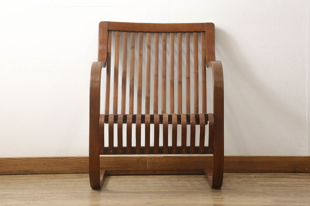 和製アンティーク　竹興社　城所右文次　オリジナル　Bamboo Chair　滑らかな曲線のデザインが目を惹くバンブーチェア(アームチェア、安楽椅子、ディスプレイ)(R-060451)