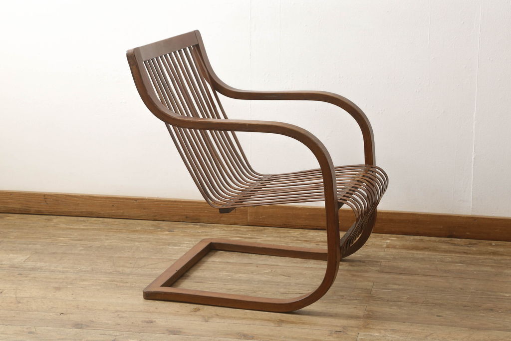 和製アンティーク　竹興社　城所右文次　オリジナル　Bamboo Chair　滑らかな曲線のデザインが目を惹くバンブーチェア(アームチェア、安楽椅子、ディスプレイ)(R-060451)