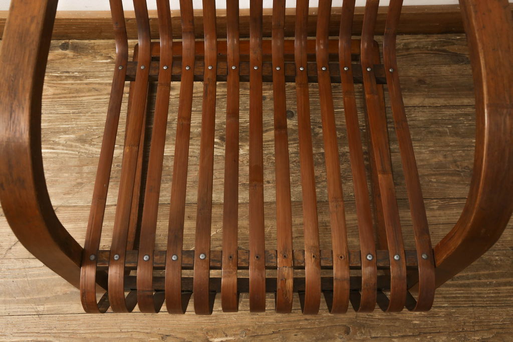 和製アンティーク　竹興社　城所右文次　オリジナル　Bamboo Chair　滑らかな曲線のデザインが目を惹くバンブーチェア(アームチェア、安楽椅子、ディスプレイ)(R-060451)