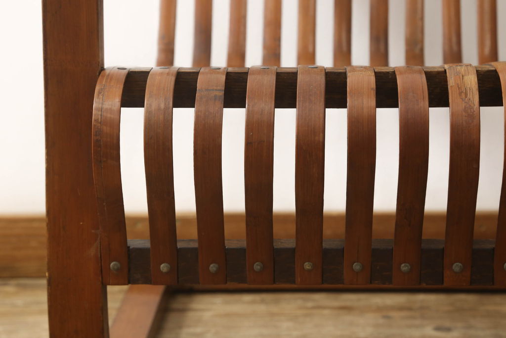 和製アンティーク　竹興社　城所右文次　オリジナル　Bamboo Chair　滑らかな曲線のデザインが目を惹くバンブーチェア(アームチェア、安楽椅子、ディスプレイ)(R-060451)