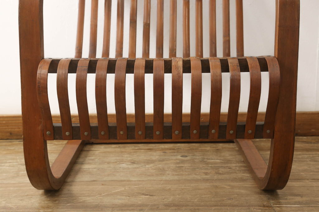 和製アンティーク　竹興社　城所右文次　オリジナル　Bamboo Chair　滑らかな曲線のデザインが目を惹くバンブーチェア(アームチェア、安楽椅子、ディスプレイ)(R-060451)
