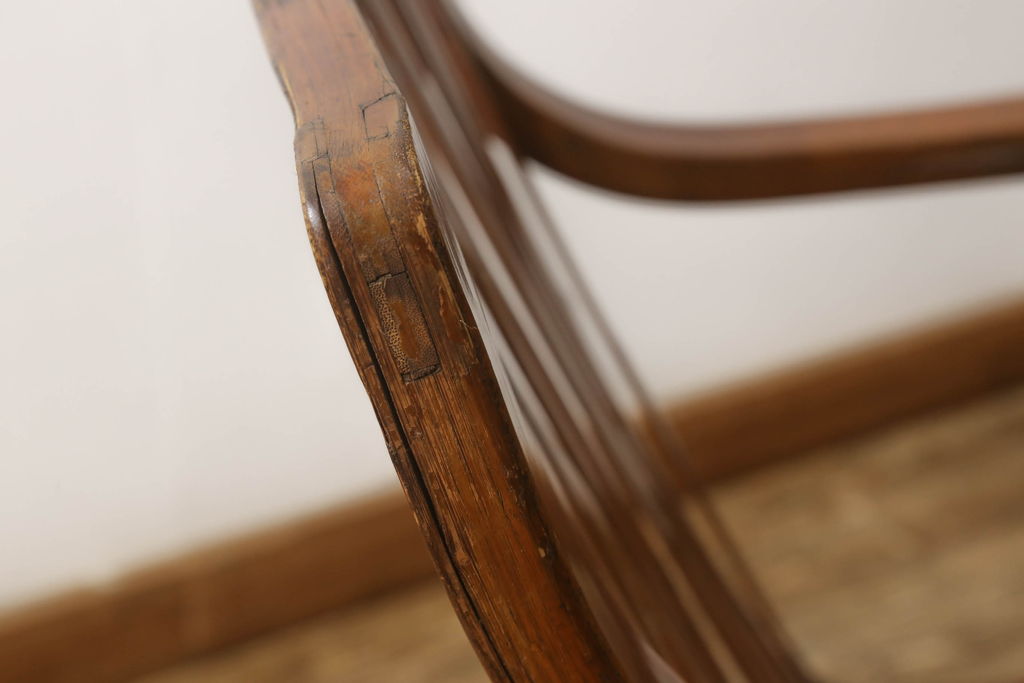 和製アンティーク　竹興社　城所右文次　オリジナル　Bamboo Chair　滑らかな曲線のデザインが目を惹くバンブーチェア(アームチェア、安楽椅子、ディスプレイ)(R-060451)
