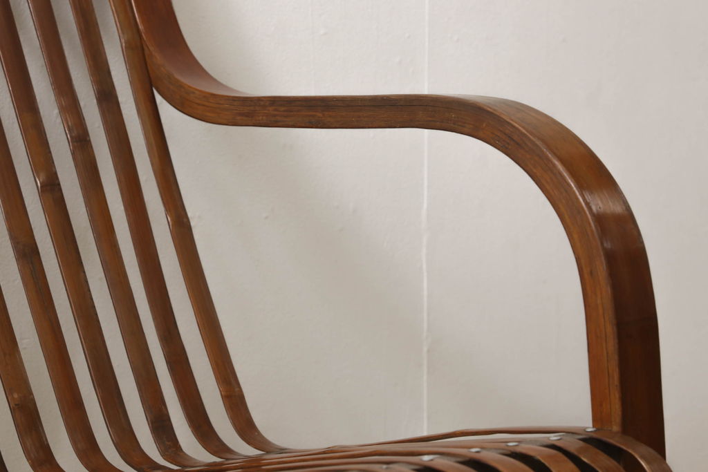 和製アンティーク　竹興社　城所右文次　オリジナル　Bamboo Chair　滑らかな曲線のデザインが目を惹くバンブーチェア(アームチェア、安楽椅子、ディスプレイ)(R-060452)