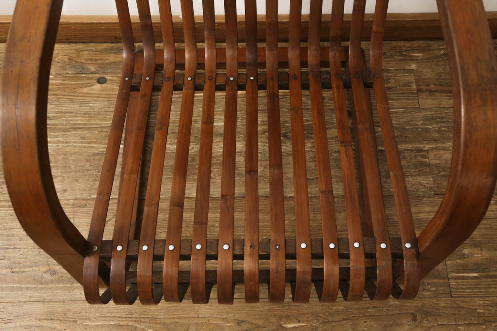 和製アンティーク　竹興社　城所右文次　オリジナル　Bamboo Chair　滑らかな曲線のデザインが目を惹くバンブーチェア(アームチェア、安楽椅子、ディスプレイ)(R-060452)