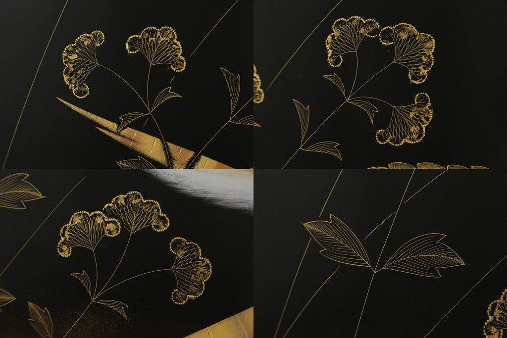 和製ビンテージ　輪島塗り　日展作家　加治武　キジ(雉)のつがいを描いた美しい蒔絵が目を引く衝立て(パーテーション、衝い立て、つい立て、間仕切り、ディスプレイ、ヴィンテージ)(R-079496)