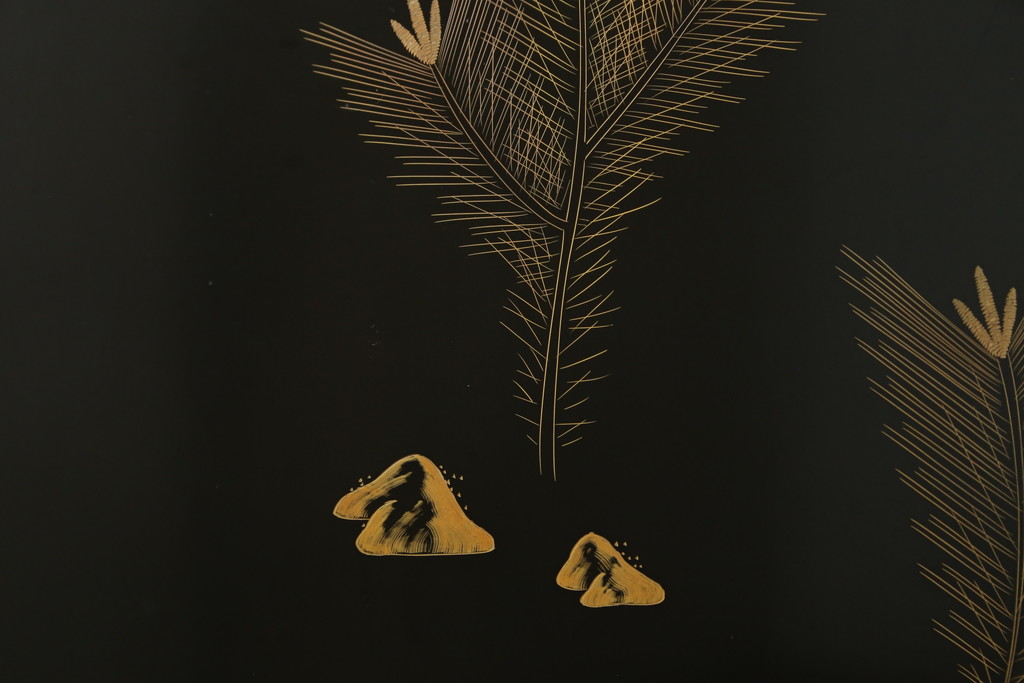 和製ビンテージ　輪島塗り　日展作家　加治武　キジ(雉)のつがいを描いた美しい蒔絵が目を引く衝立て(パーテーション、衝い立て、つい立て、間仕切り、ディスプレイ、ヴィンテージ)(R-079496)