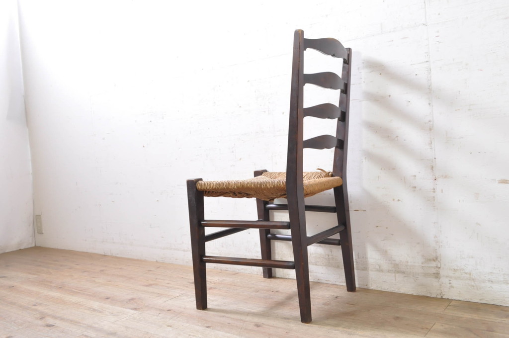 和製ビンテージ　松本民芸家具　アジアンテイストのお部屋におすすめのシンプルでお洒落なラッシチェア4脚セット(ダイニングチェア、椅子、イス、ヴィンテージ)(R-072001)
