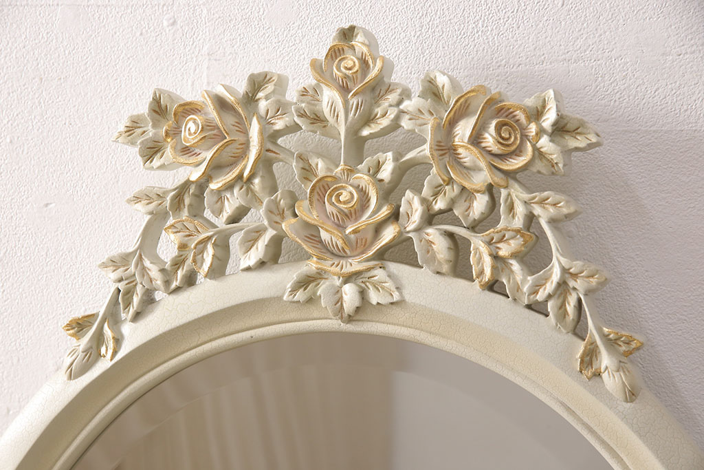 中古　イギリス製　ロココ様式　華やかなバラの装飾が印象的な可愛らしいドレッサー(定価約45万円)(鏡台)(R-049022)