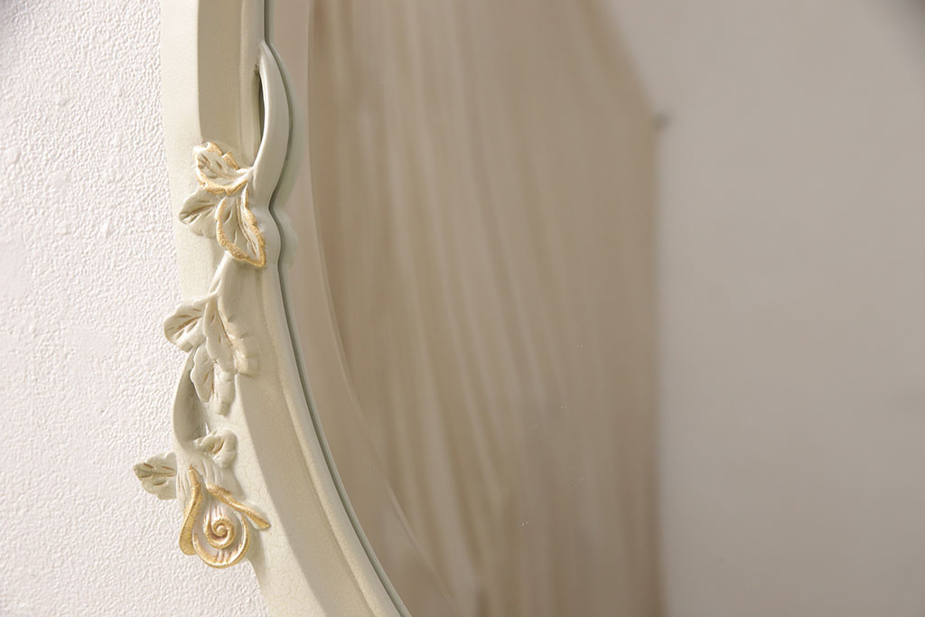 中古　イギリス製　ロココ様式　華やかなバラの装飾が印象的な可愛らしいドレッサー(定価約45万円)(鏡台)(R-049022)