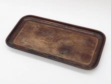 時代物　在銘作家物　肥松盆　角盆　煎茶盆　茶道具　時代を重ねた趣のあるお盆(雲?、木製、トレイ、トレー)(R-081364)　