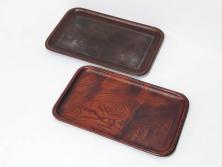 時代物　肥松盆　角盆　煎茶盆　茶道具　味わい深いお盆2点セット(木製、トレイ、トレー)(R-081365)
