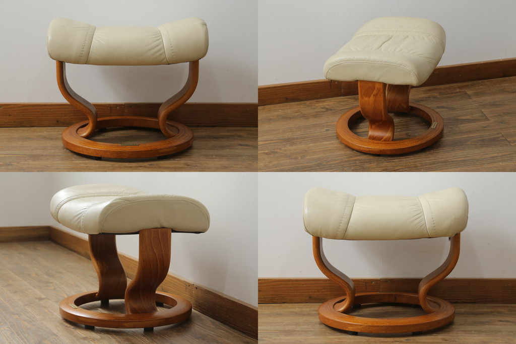 中古　EKORNES(エコーネス)　本革　ゆったりとしたくつろぎの時間におすすめのオットマン付きストレスレスチェア(リクライニングチェア、アームチェア、1人掛け、一人掛け、1P、レザー、北欧)(定価約35万円)(R-072694)