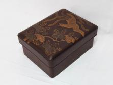 時代物　明治期　梨地　高蒔絵　桐鳳凰図　雅趣に富んだ硯箱(菊、花、風景、木製、漆器、漆芸、書道具、水差、水滴)(R-081386)
