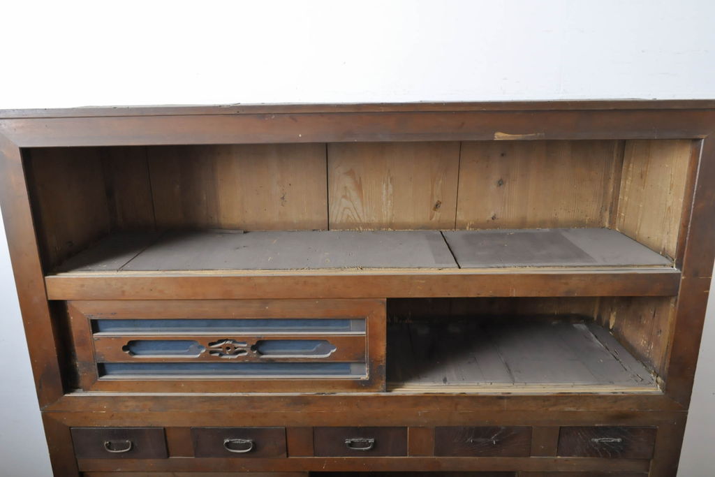 アンティーク家具　明治大正期　前面ケヤキ・ヒノキ材　六尺水屋箪笥キャビネット(収納棚)(R-036366)