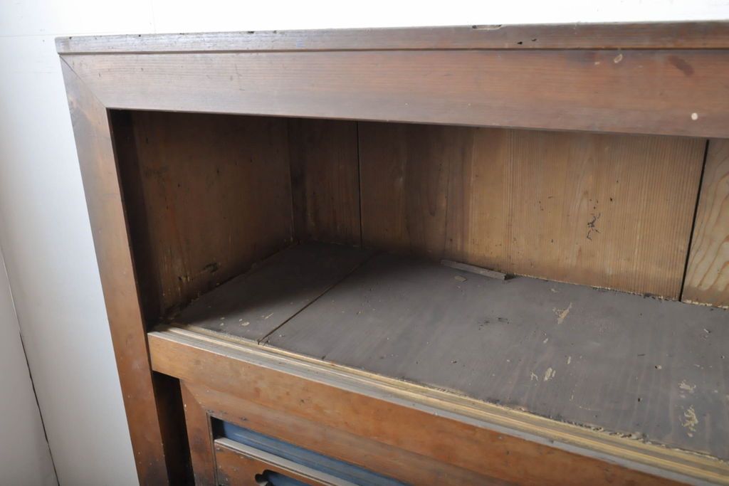 アンティーク家具　明治大正期　前面ケヤキ・ヒノキ材　六尺水屋箪笥キャビネット(収納棚)(R-036366)