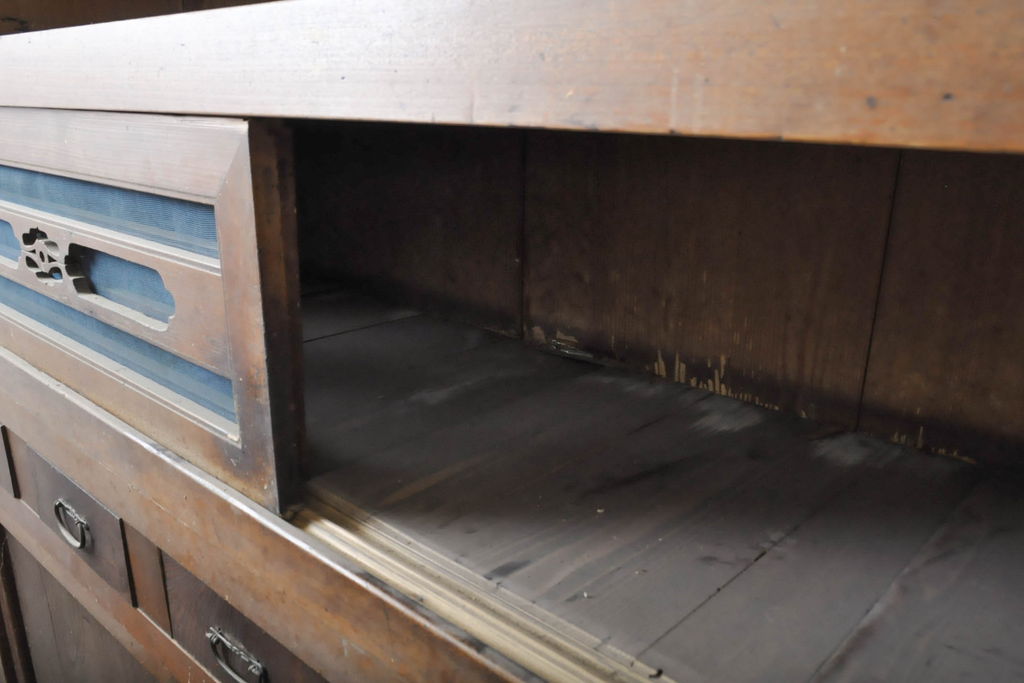 アンティーク家具　明治大正期　前面ケヤキ・ヒノキ材　六尺水屋箪笥キャビネット(収納棚)(R-036366)