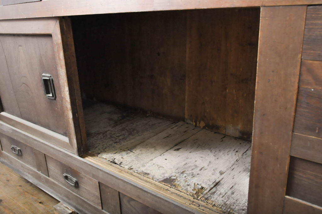 アンティーク家具　明治大正期　前面ケヤキ・ヒノキ材　六尺水屋箪笥キャビネット(収納棚)(R-036366)