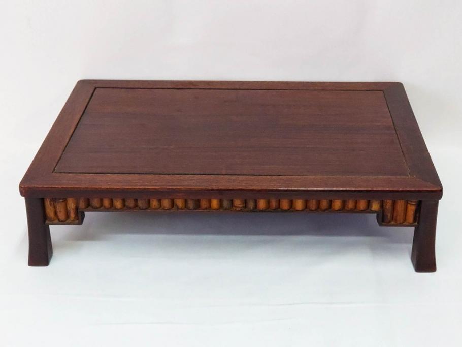 時代物　唐木　斑竹細工　茶道具　巧みを凝らした花台(飾り台、ミニテーブル、ディスプレイ台、華台、平卓)(R-081383)