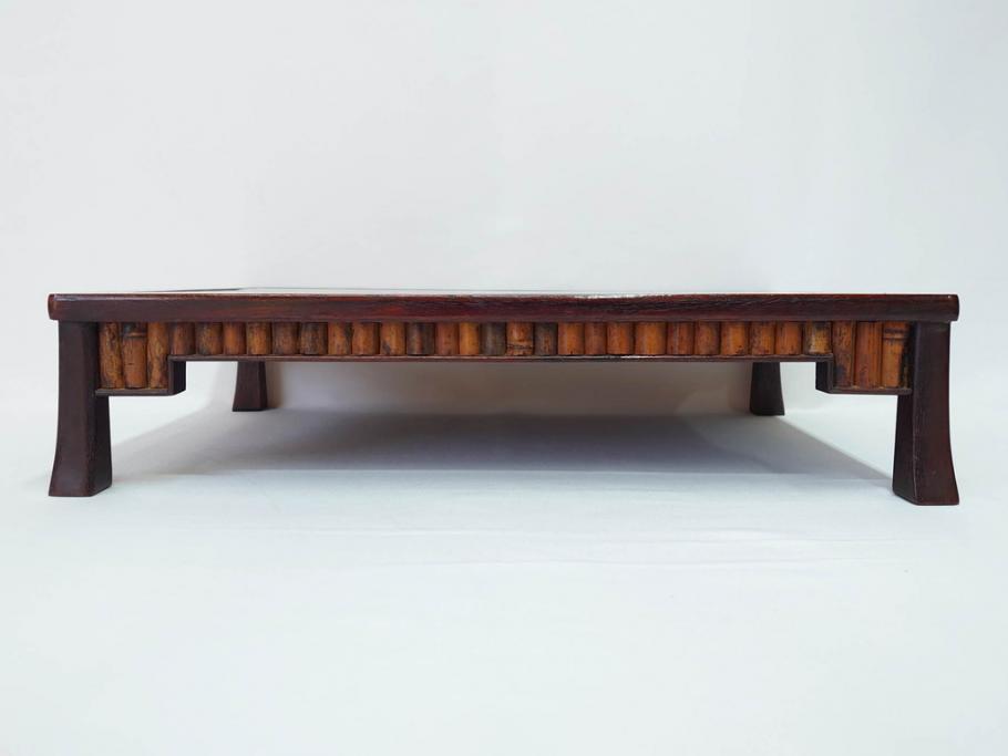 時代物　唐木　斑竹細工　茶道具　巧みを凝らした花台(飾り台、ミニテーブル、ディスプレイ台、華台、平卓)(R-081383)