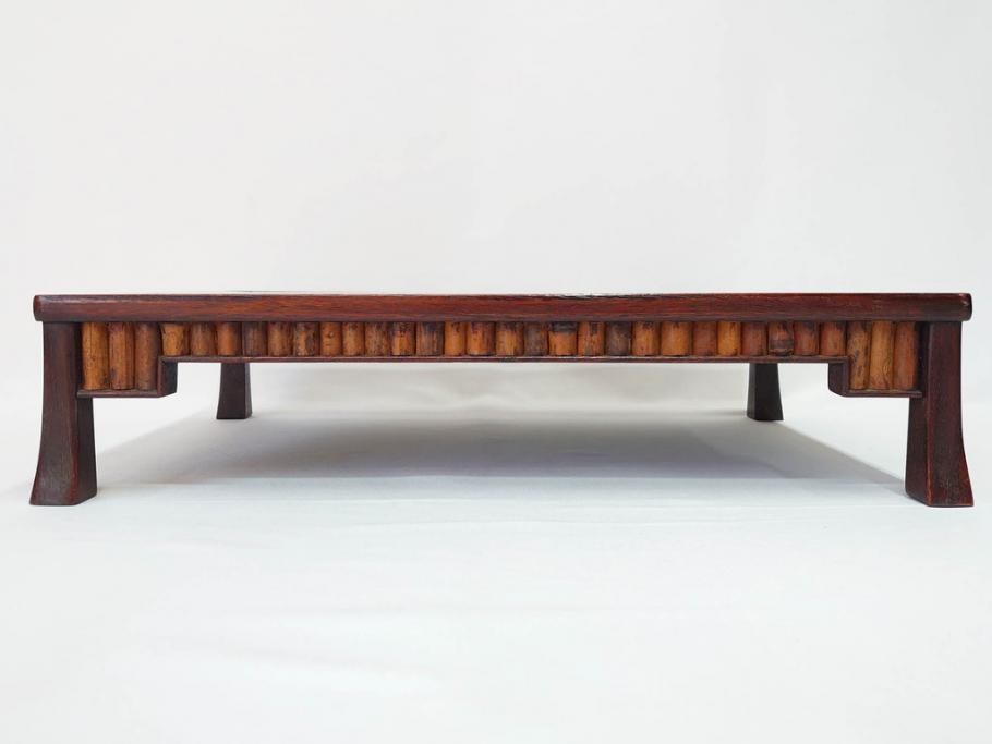 時代物　唐木　斑竹細工　茶道具　巧みを凝らした花台(飾り台、ミニテーブル、ディスプレイ台、華台、平卓)(R-081383)
