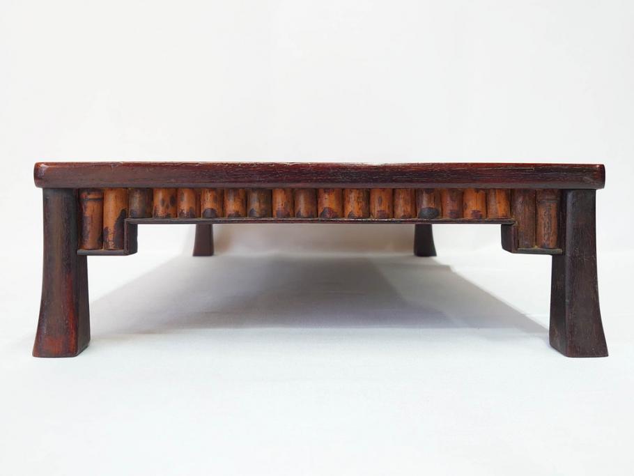 時代物　唐木　斑竹細工　茶道具　巧みを凝らした花台(飾り台、ミニテーブル、ディスプレイ台、華台、平卓)(R-081383)