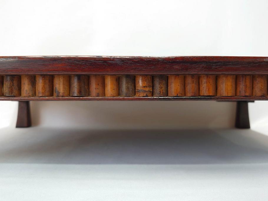 時代物　唐木　斑竹細工　茶道具　巧みを凝らした花台(飾り台、ミニテーブル、ディスプレイ台、華台、平卓)(R-081383)