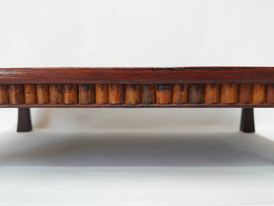 時代物　唐木　斑竹細工　茶道具　巧みを凝らした花台(飾り台、ミニテーブル、ディスプレイ台、華台、平卓)(R-081383)