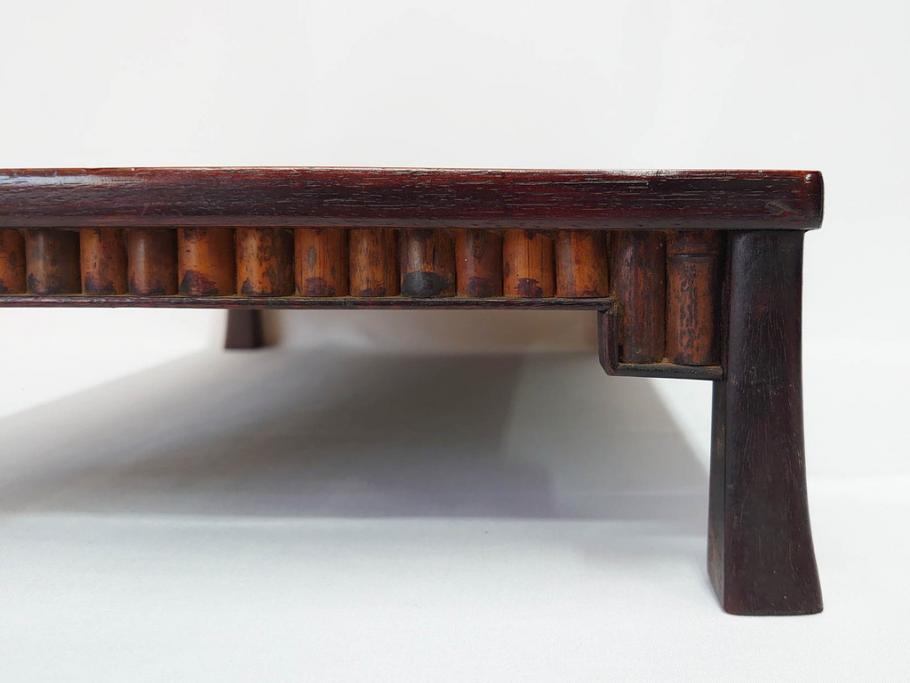 時代物　唐木　斑竹細工　茶道具　巧みを凝らした花台(飾り台、ミニテーブル、ディスプレイ台、華台、平卓)(R-081383)