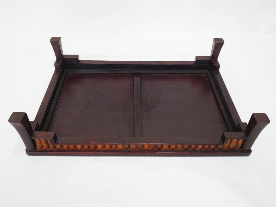 時代物　唐木　斑竹細工　茶道具　巧みを凝らした花台(飾り台、ミニテーブル、ディスプレイ台、華台、平卓)(R-081383)