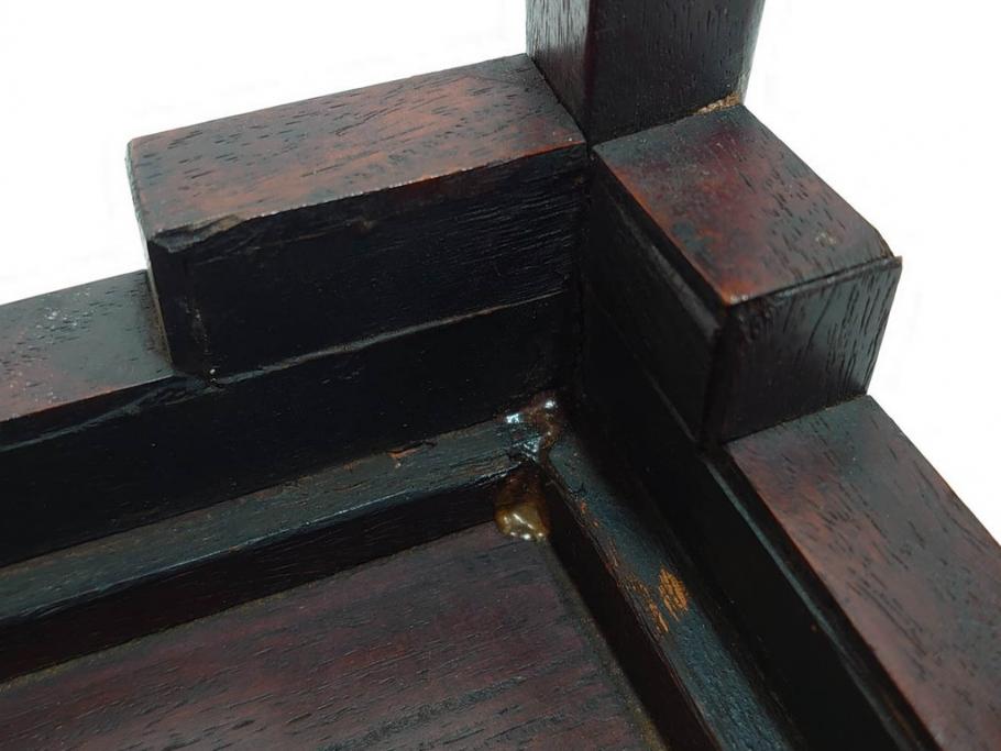 時代物　唐木　斑竹細工　茶道具　巧みを凝らした花台(飾り台、ミニテーブル、ディスプレイ台、華台、平卓)(R-081383)
