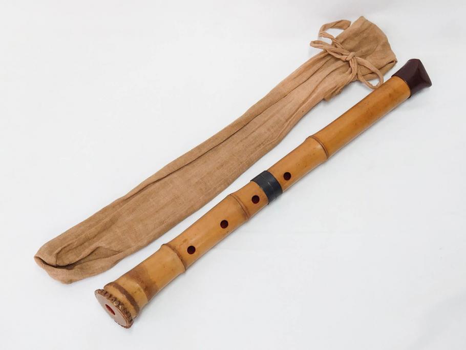 時代物　在銘 松月　都山流　竹　銀歌口　金象嵌　継銀　約55cm　1尺8寸　尺八(木管楽器、和楽器、民謡、袋付き、一尺八寸)(R-081385)