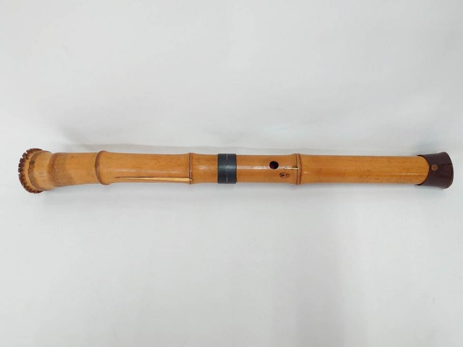 時代物　在銘 松月　都山流　竹　銀歌口　金象嵌　継銀　約55cm　1尺8寸　尺八(木管楽器、和楽器、民謡、袋付き、一尺八寸)(R-081385)