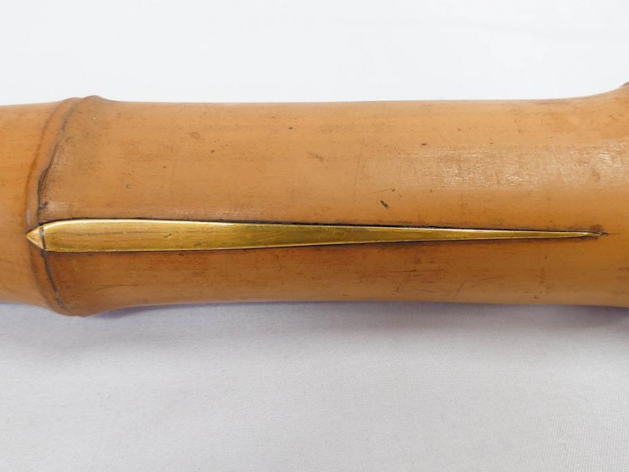 時代物　在銘 松月　都山流　竹　銀歌口　金象嵌　継銀　約55cm　1尺8寸　尺八(木管楽器、和楽器、民謡、袋付き、一尺八寸)(R-081385)