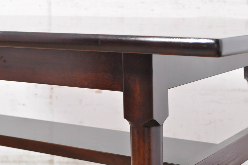 和製ビンテージ　松本民芸家具　塗り直しあり　洗練された佇まいが上品な棚付きダイニングテーブル(食卓、2人掛け、4人掛け、作業台、ヴィンテージ)(R-072853)