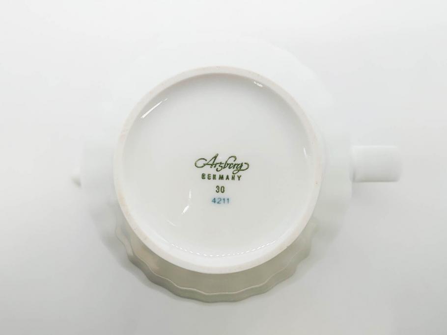 ビンテージ　ドイツ　Arzberg(アルツベルグ)　優美なフォルムが見事なティーポット&クリーマー&シュガーポットセット(ミルクジャー、ミルクポット、ボンボン入れ、洋食器)(R-081396)