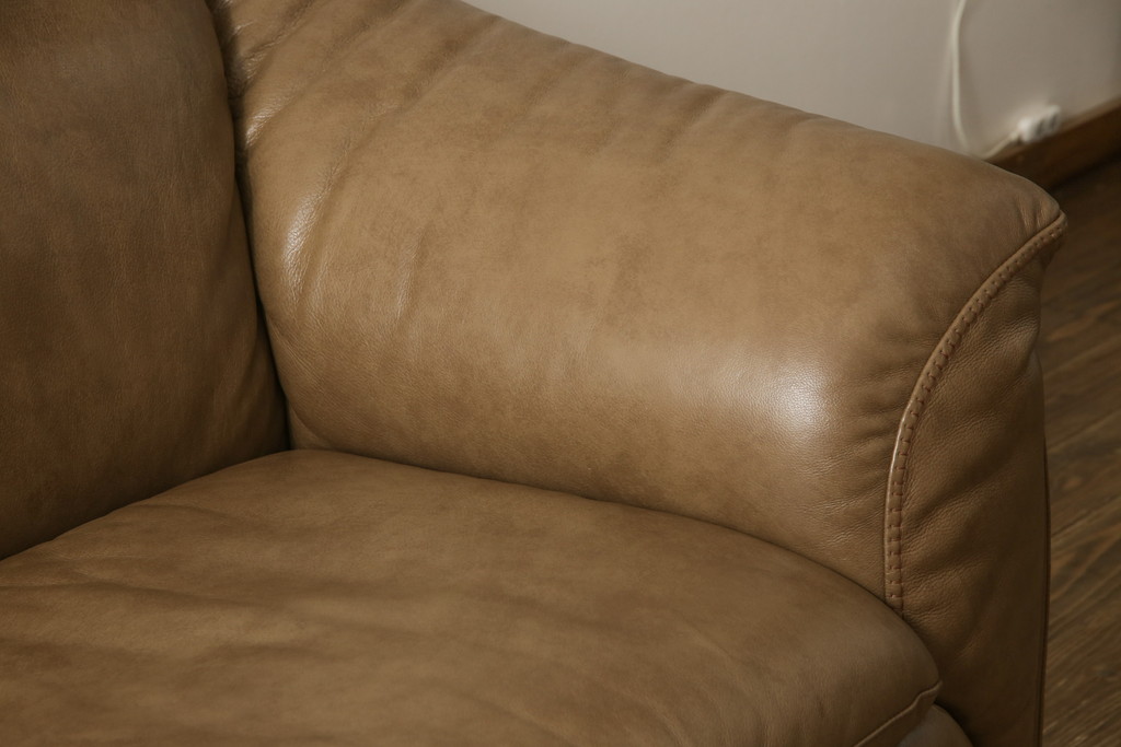 中古　美品　イタリア　ナツッジ(NATUZZI RDITION)　レザーエディションズ　ローバックで広々とした空間を楽しめる2.5人掛けソファ(2人掛け、3人掛け、本革ソファ)(定価約60万円)(R-059633)