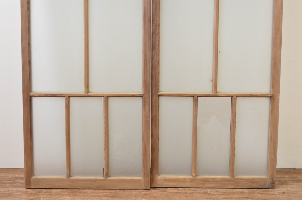 アンティーク建具　大正ロマン　古い木味が魅力のガラス窓2枚セット(ガラス戸、引き戸)(R-065999)