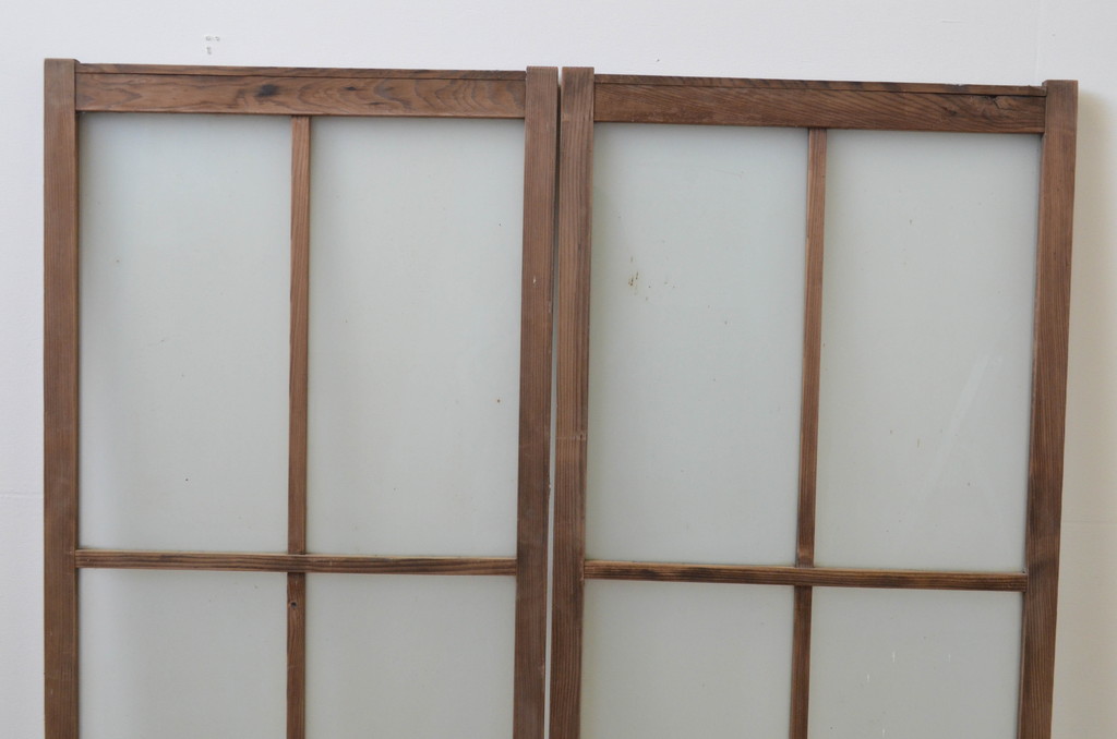 アンティーク建具　大正ロマン　古い木味が魅力のガラス窓2枚セット(ガラス戸、引き戸)(R-065999)