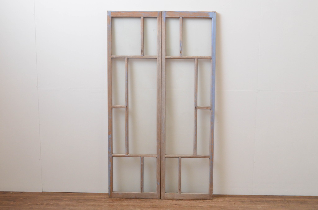 アンティーク建具　大正ロマンの雰囲気香る左右合わせのガラス窓1対(一対、2枚セット、引き戸、ガラス戸)(R-066000)