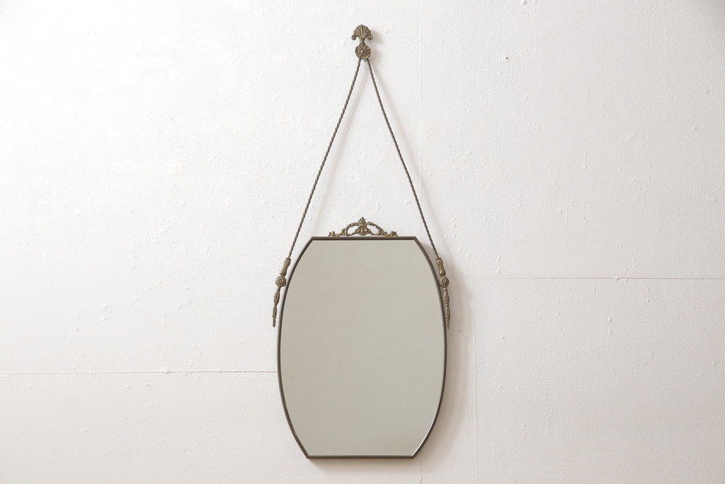 フランスアンティーク　真鍮飾り付き　個性的なデザインが目を引くウォールミラー(壁掛け鏡)(R-055971)