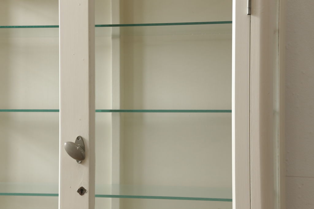 和製アンティーク　ホワイトカラーが可愛らしいケビントガラスケース(飾り棚、収納棚、戸棚、キャビネット、陳列棚)(R-060521)